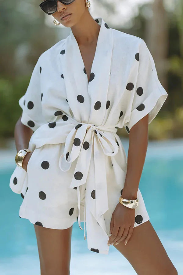 2026 Casual Women's Matching Sets 2 Pieces Set For Woman Two Piece Outfit Simple Style Home Clothing Polka Dots Printed Vacation