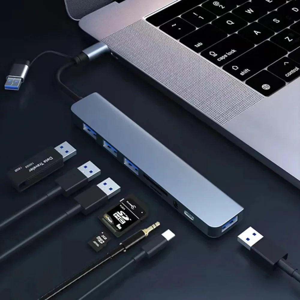 8 in 2 Type C USB HUB Docking Station with 3.5mm Audio Jack for Micro SD Card Reader MacBook Laptop Tablet Phone Disk Converter