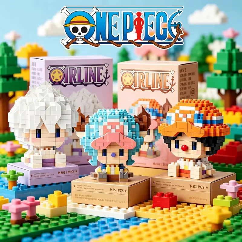ONE PIECE Sun God Nika Luffy Micro Building Block Chopper Ace Buggy 3D Anime Model Assembly Mini Bricks Figure Toys For Gift