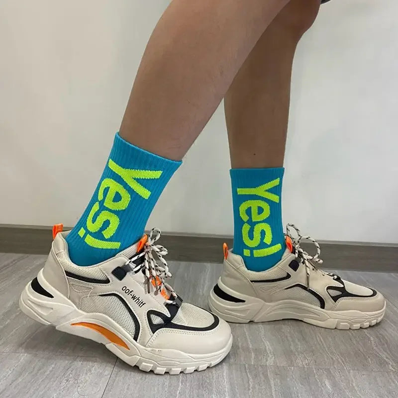 Yes!Mid Crew Socks For Men Women Cycling Hiking Skateboarding Sports Street Fashion Breathable Sock