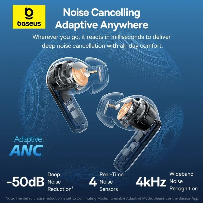 Baseus EP10 Pro ANC Earbuds Wireless Bluetooth 6.0 Earphones 50dB Realtime Adaptive Headphones 6 Mic Hi-Res LDAC IP55 Ear Buds