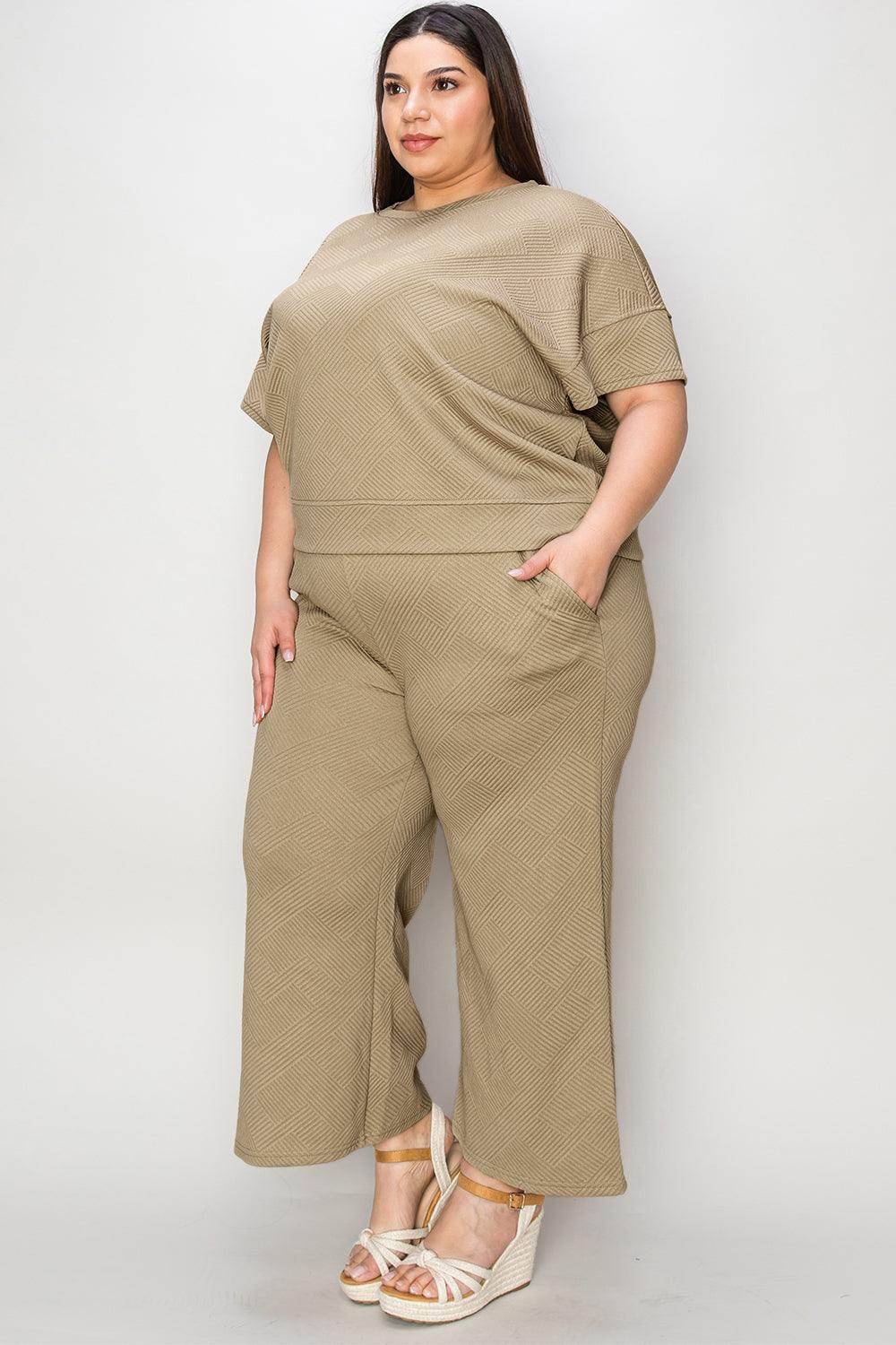 Double Take Full Size Texture Top and Pants Set for Women - Selvanelle