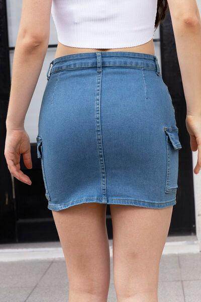High Waist Pocketed Denim Skirt for Casual Style - Selvanelle