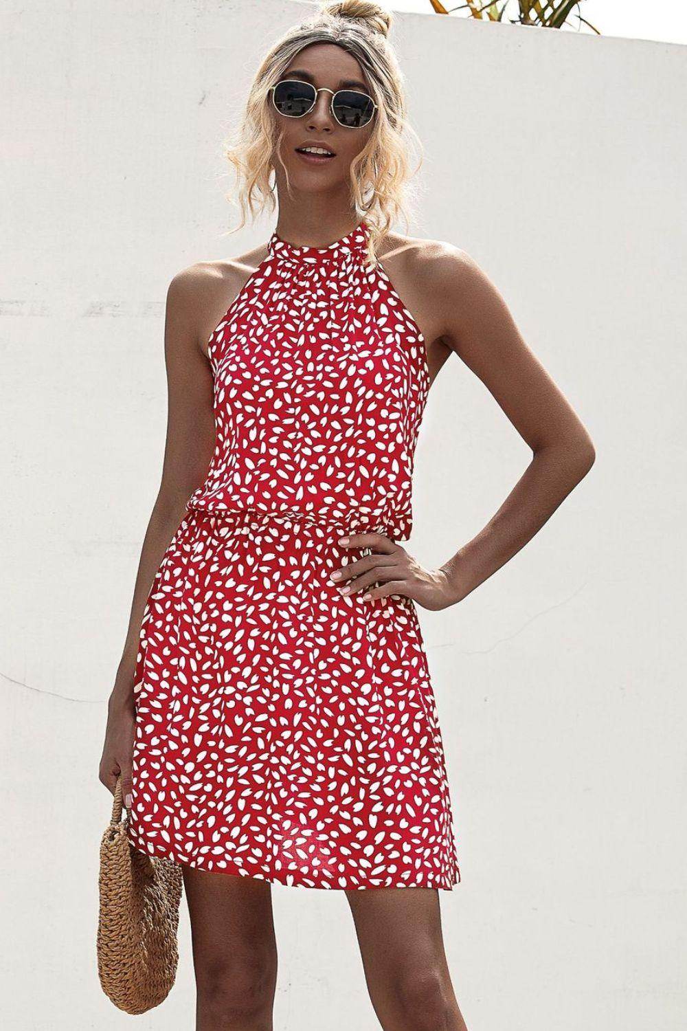 Stylish Printed Grecian Neck Mini Dress for Women - Selvanelle