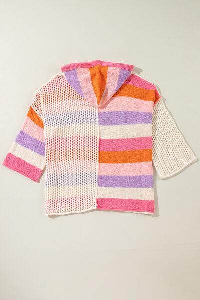 Openwork Color Block Hooded Sweater for Stylish Comfort - Selvanelle