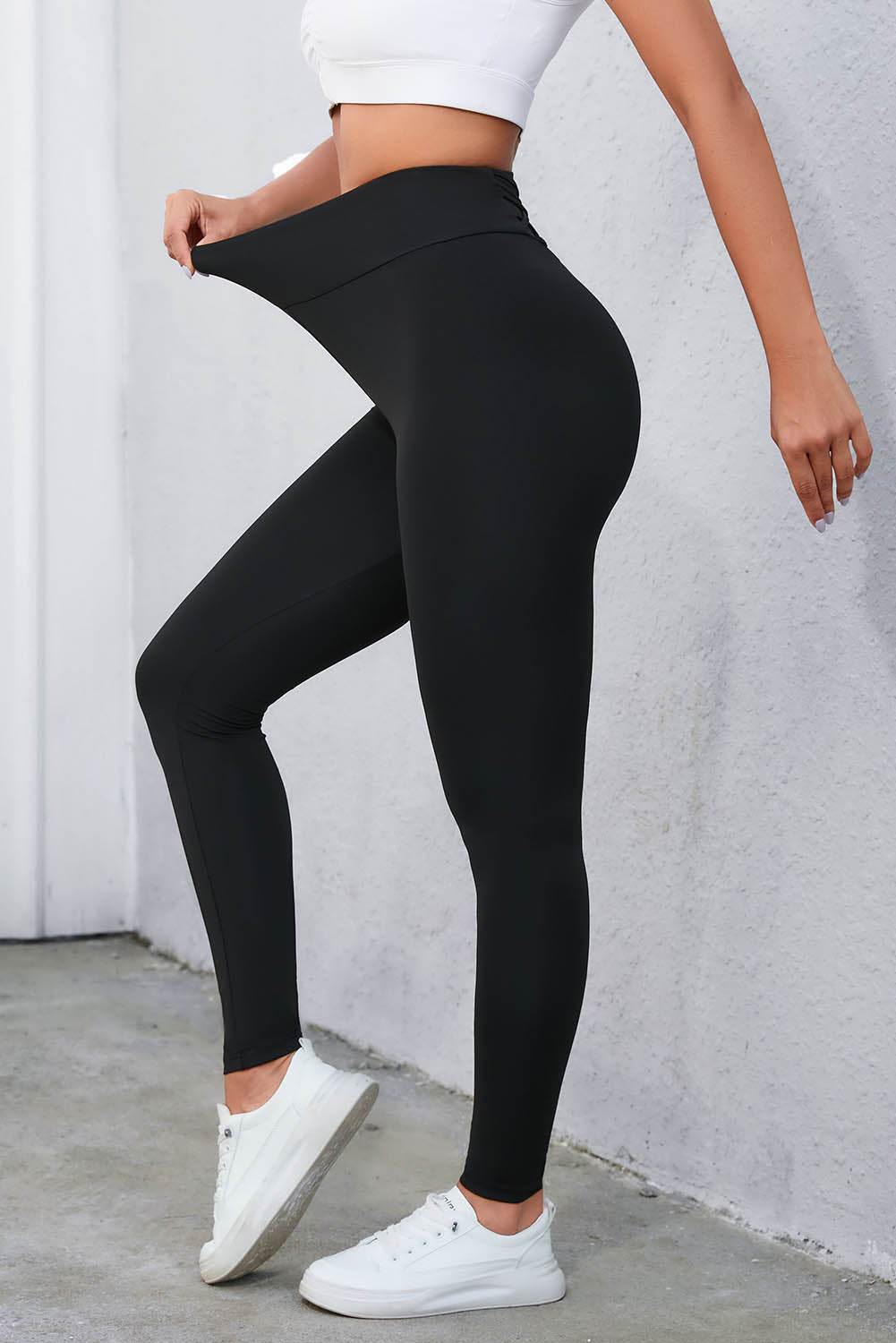 Crisscross Detail Wide Waistband Leggings - Selvanelle