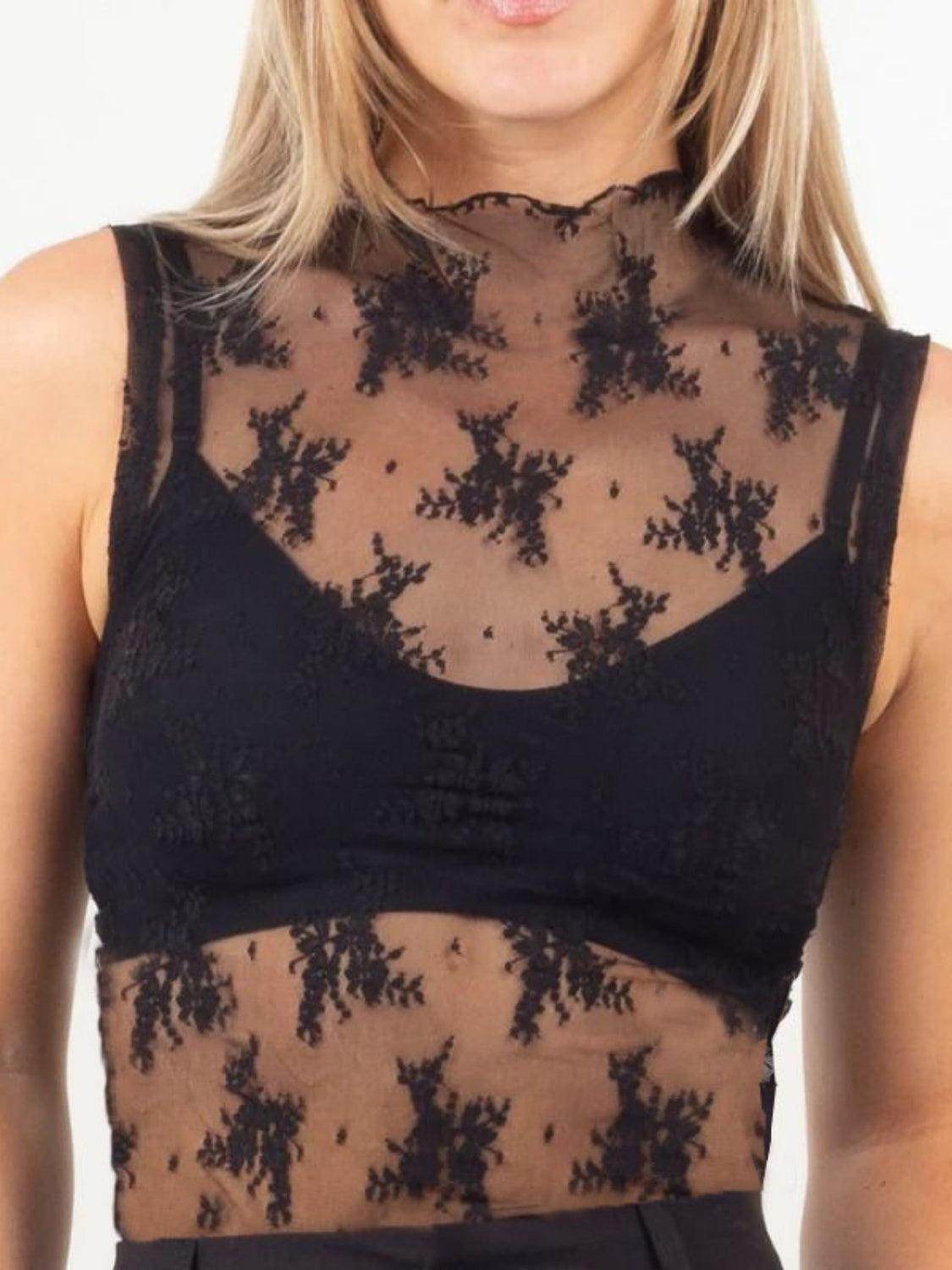 Lace Mock Neck Top for Women in Sheer Polyester Style - Selvanelle