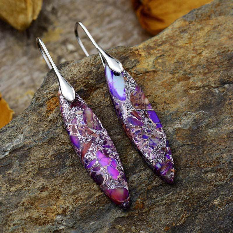 Copper Natural Stone Geometric Shape Earrings for Women - Selvanelle