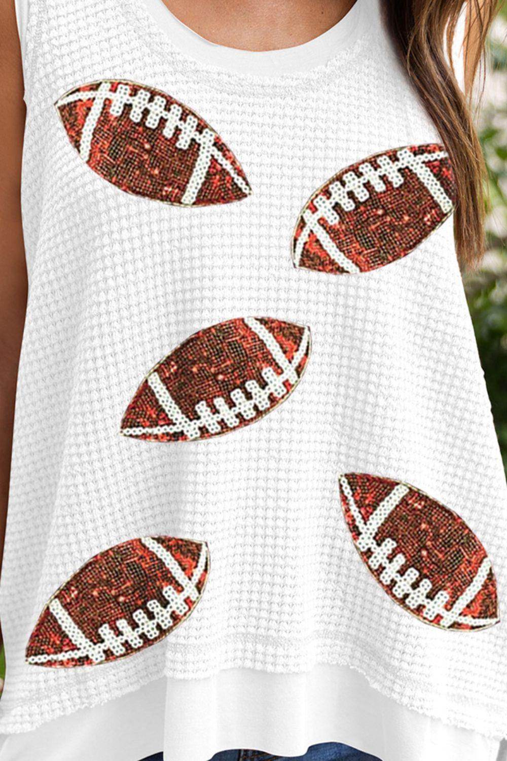 Sequin Football Round Neck Tank for Stylish Game Days - Selvanelle