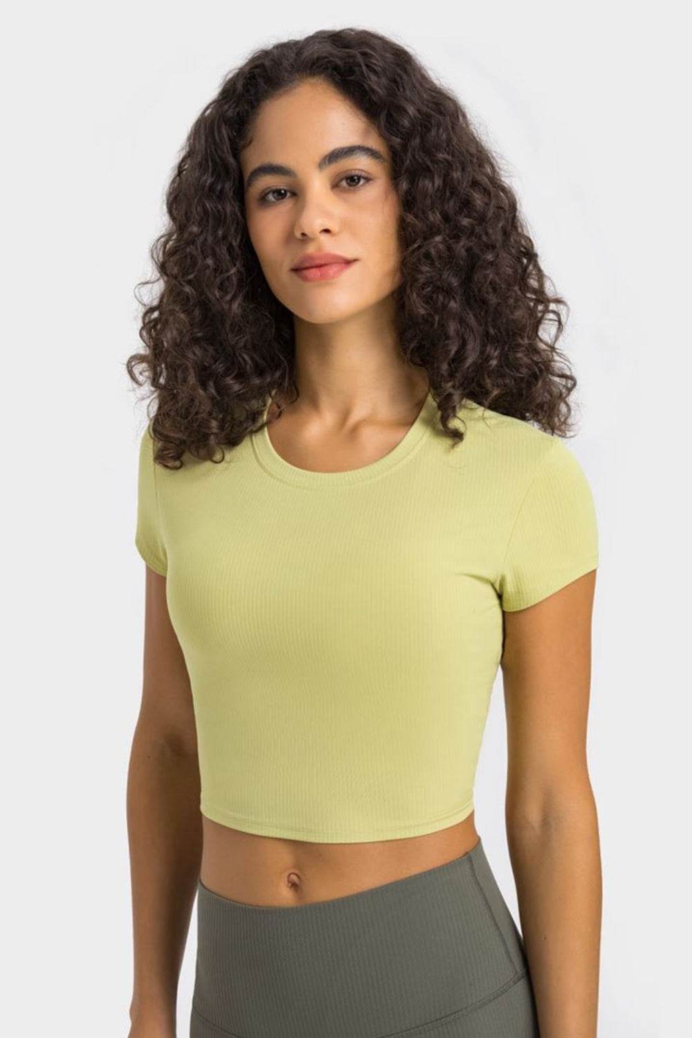 Millennia Round Neck Short Sleeve Cropped Sports T-Shirt - Selvanelle