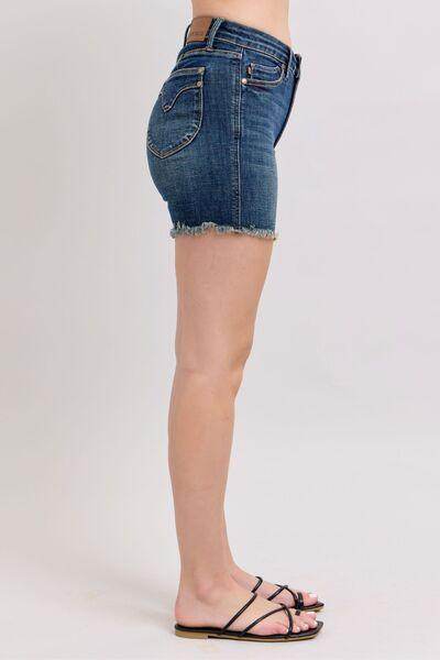 Judy Blue Tummy Control Fray Hem Denim Shorts for Women - Selvanelle