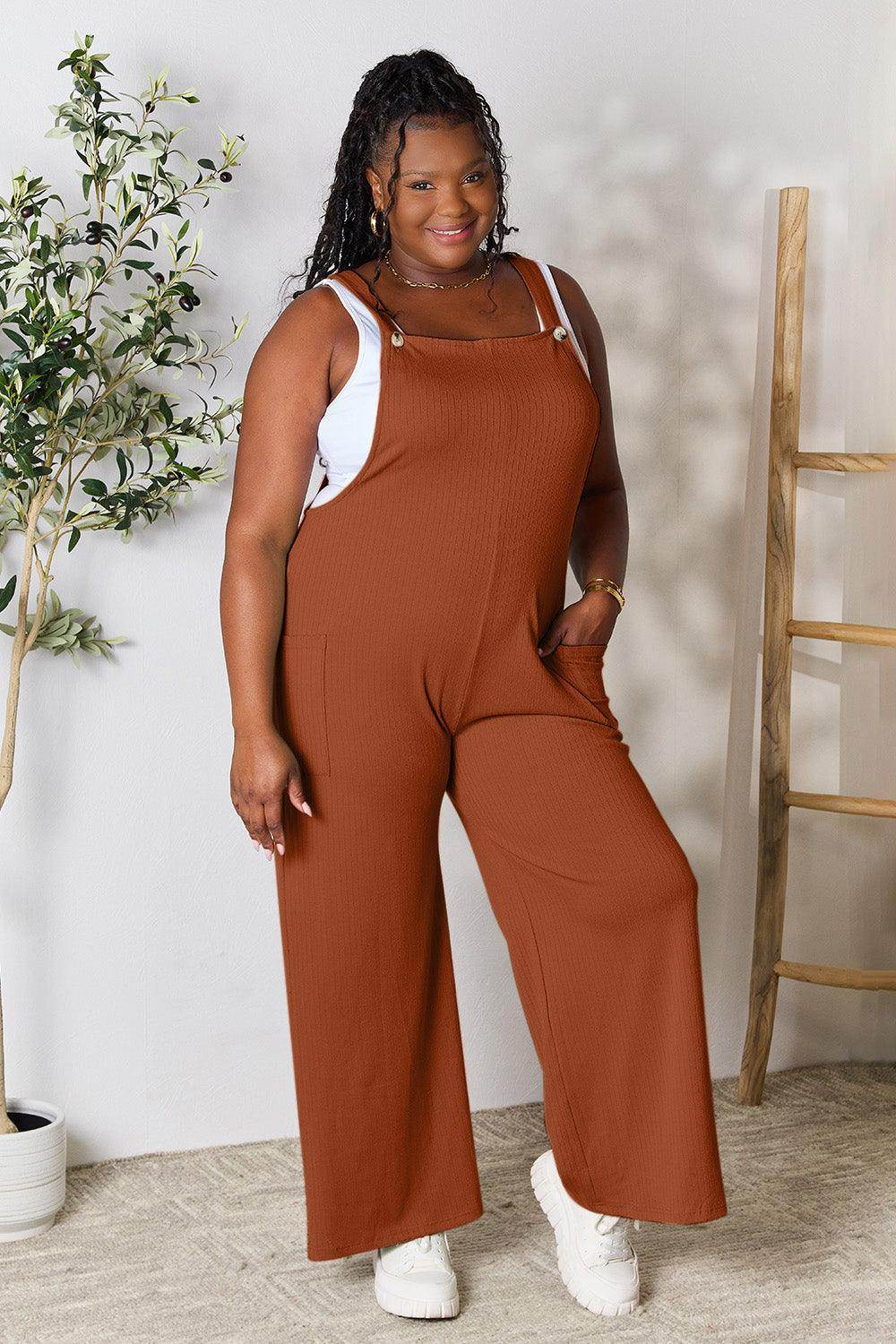 Double Take Full Size Wide Strap Overall with Pockets For Women - Selvanelle