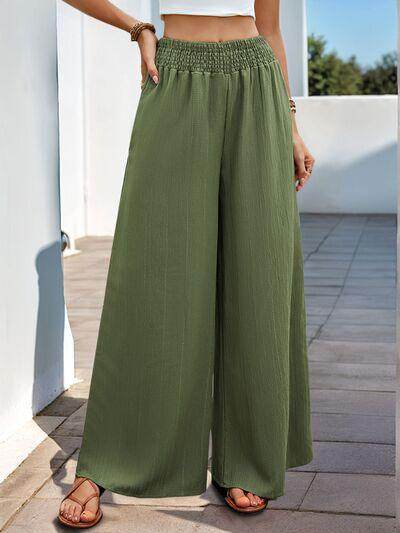 Perfee Smocked Wide Leg Pants for Women with Pockets - Selvanelle