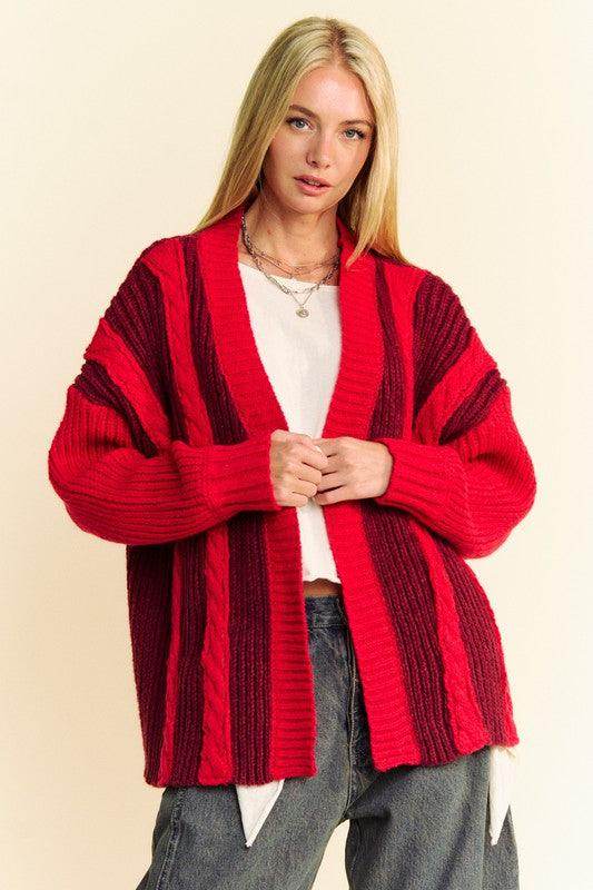 Davi & Dani Cable-Knit Color Block Open Front Cardigan Cozy - Selvanelle