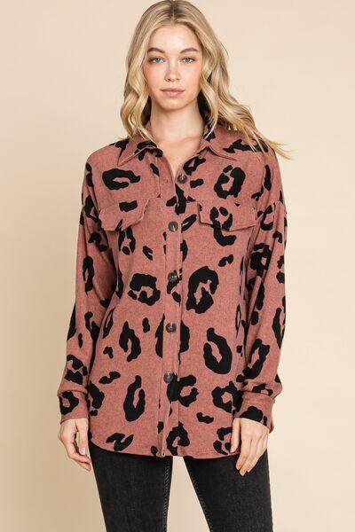 BOMBOM Animal Print Button Up Knit Shacket For Women - Selvanelle