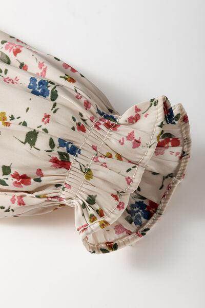 Ruched Printed Scoop Neck Long Sleeve Blouse for Women - Selvanelle