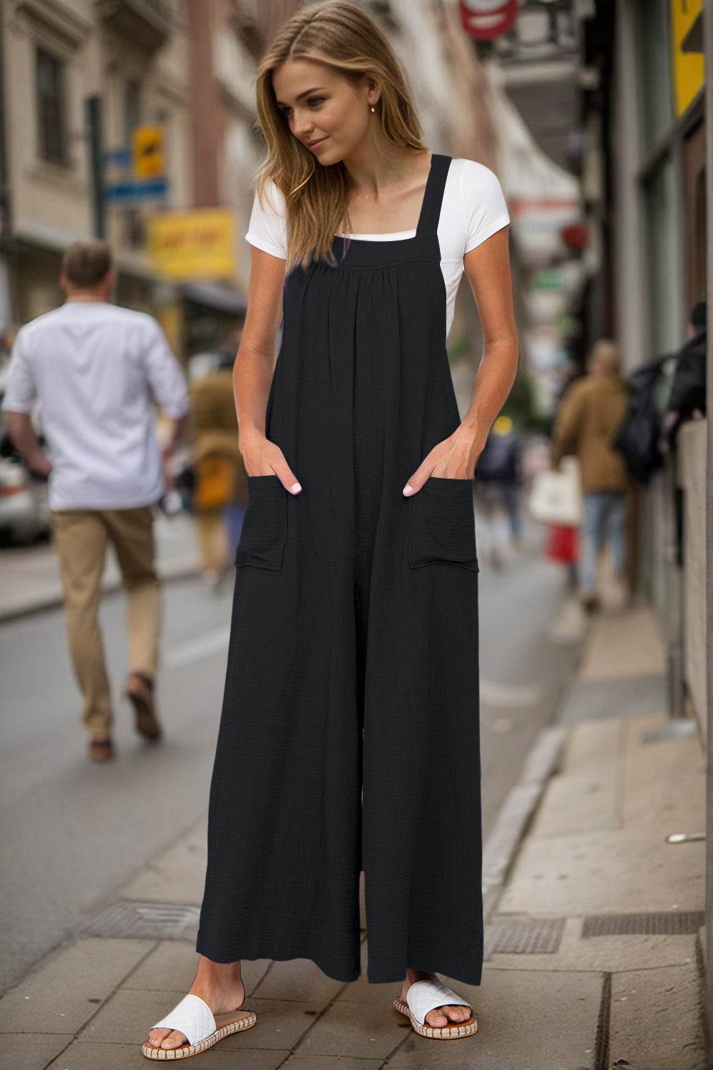 Double Take Full Size Wide Leg Overalls with Pockets - Selvanelle