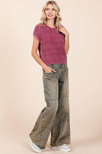 Mittoshop Washed Wide Leg Jeans with Pockets for Women - Selvanelle