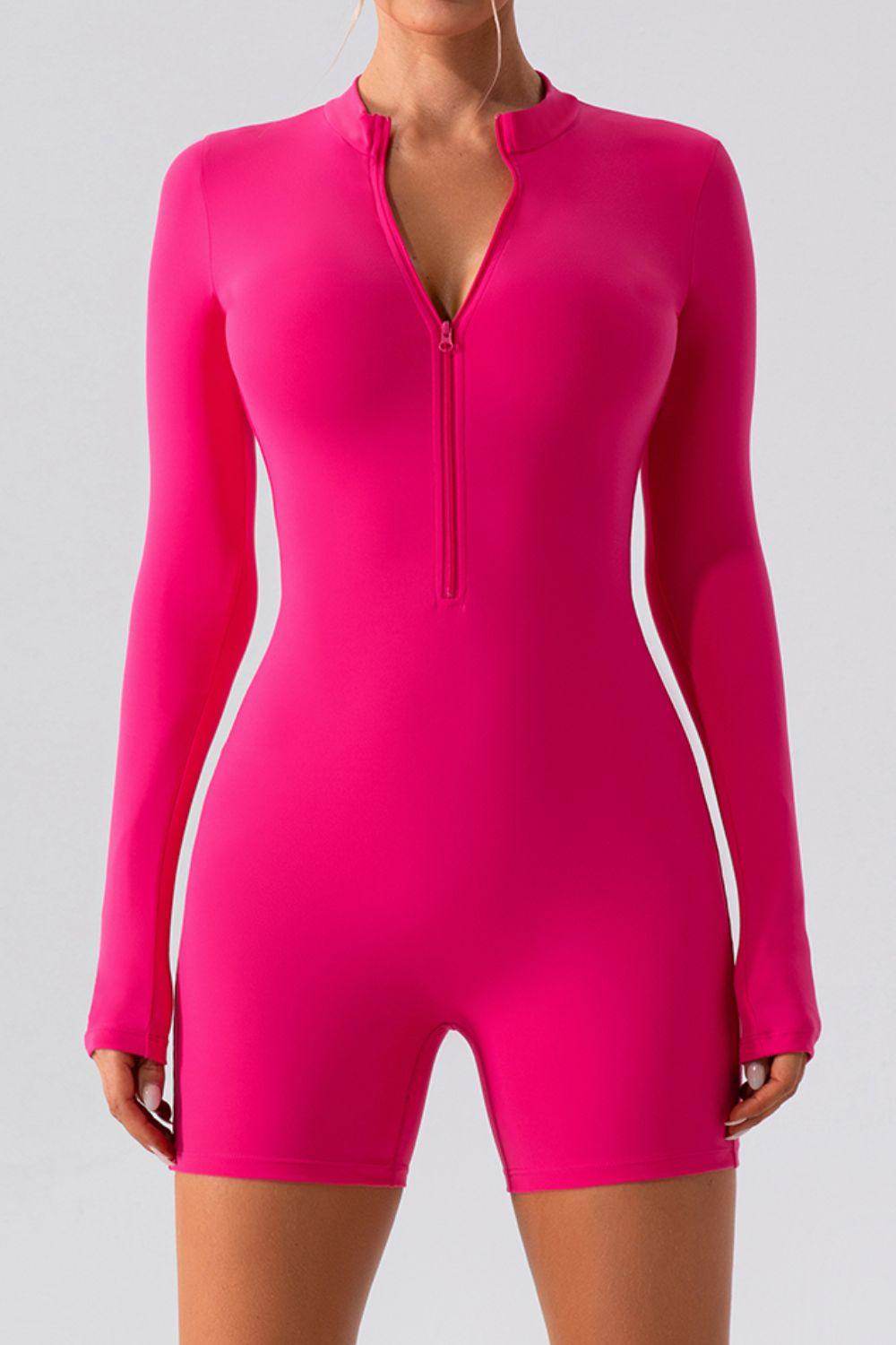 Half Zip Long Sleeve Active Romper for Women Fitness - Selvanelle