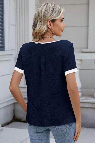 Cutout Round Neck Short Sleeve Blouse for Women Fashion - Selvanelle