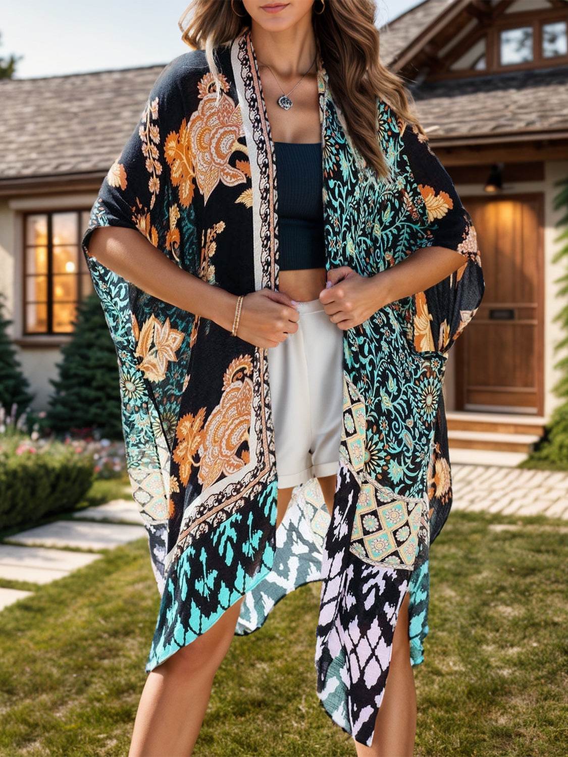 Printed Open Front Cover-Up - Selvanelle