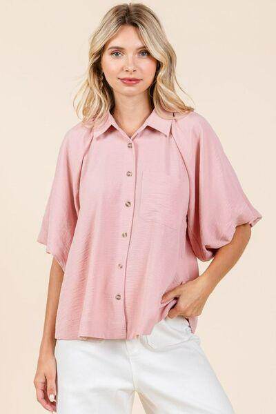 Mittoshop Airflow Short Bubble Sleeve Button Down Shirt - Selvanelle
