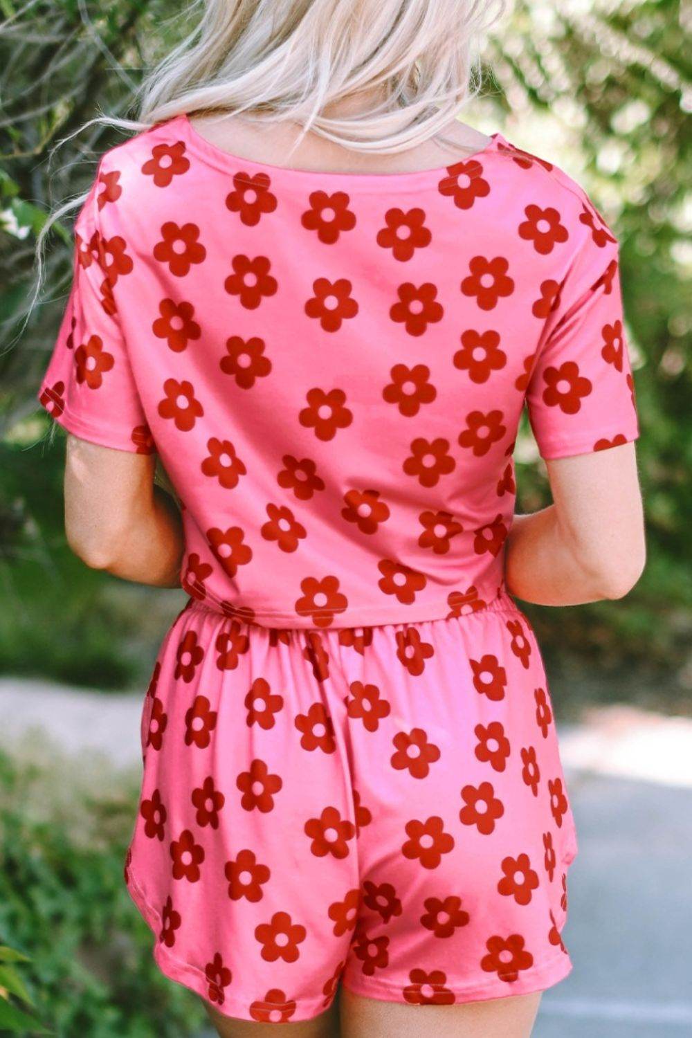 Floral Cropped Tee and Shorts Lounge Set - Selvanelle