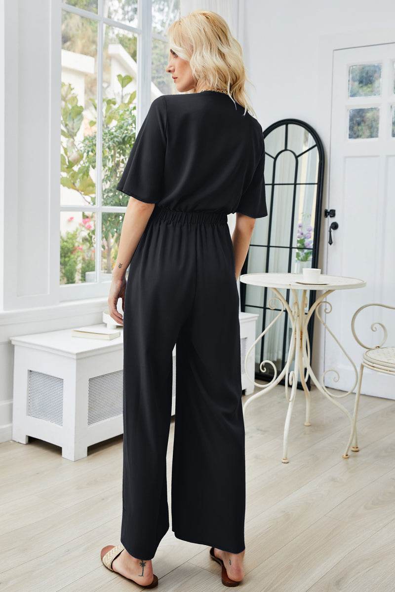 Tie Front Cutout Wide Leg Jumpsuit - Selvanelle