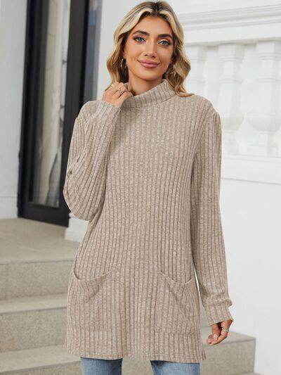 Ribbed Mock Neck Long Sleeve T-Shirt for Women Stylish Wear - Selvanelle