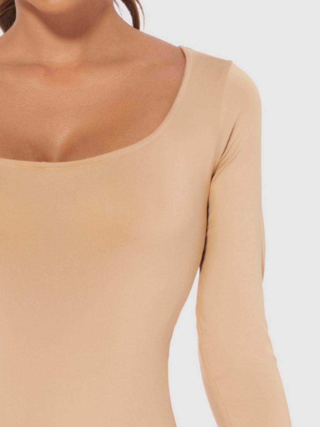 Full Size Scoop Neck Long Sleeve Bodysuit for Women - Selvanelle