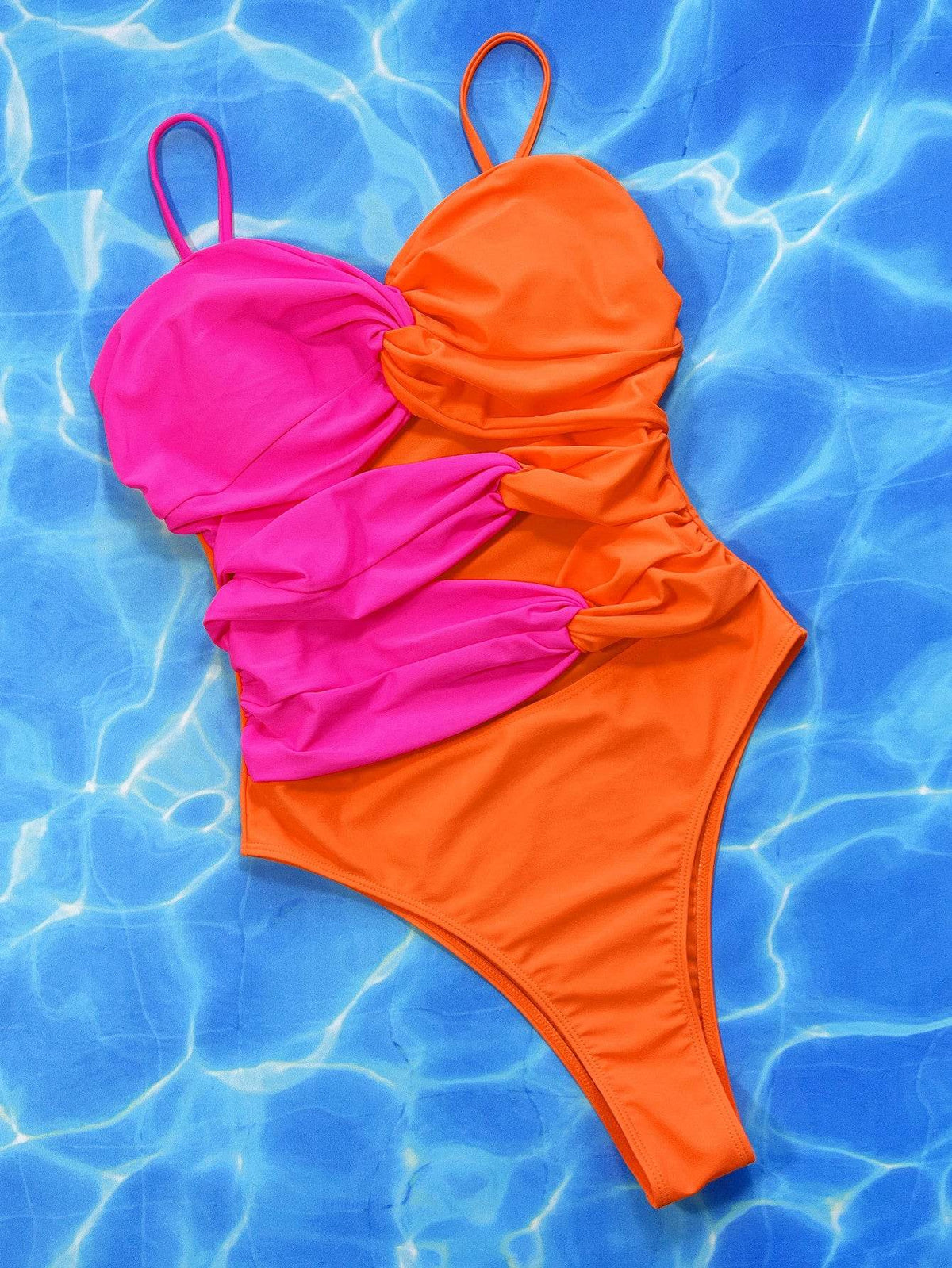 Two-Tone Twisted Cutout One-Piece Swimsuit - Selvanelle