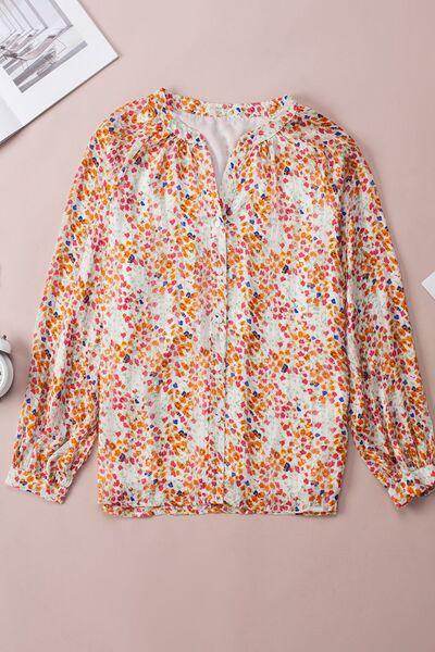 Printed Notched Long Sleeve Shirt for Stylish Comfort - Selvanelle