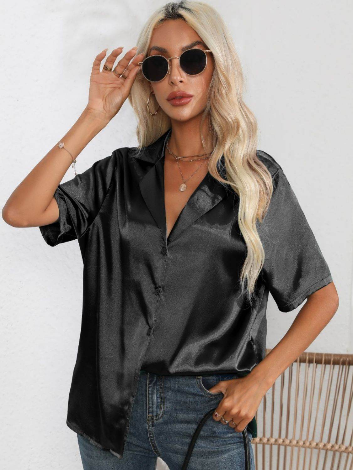 Button Up Collared Neck Shirt - Selvanelle