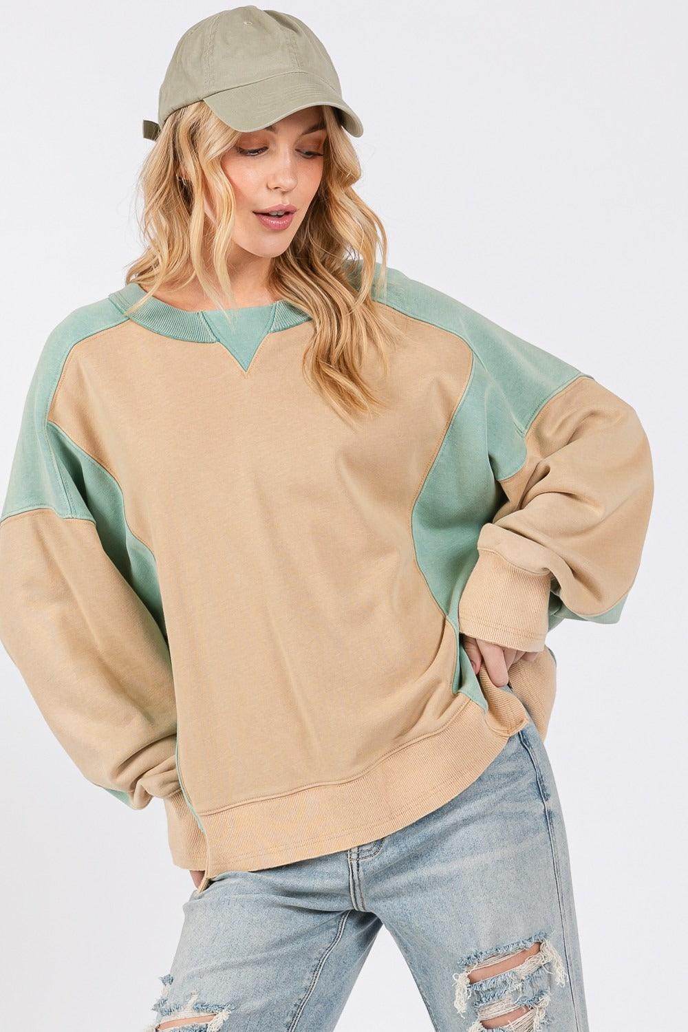 SAGE + FIG Color Block Round Neck Sweatshirt for Women - Selvanelle