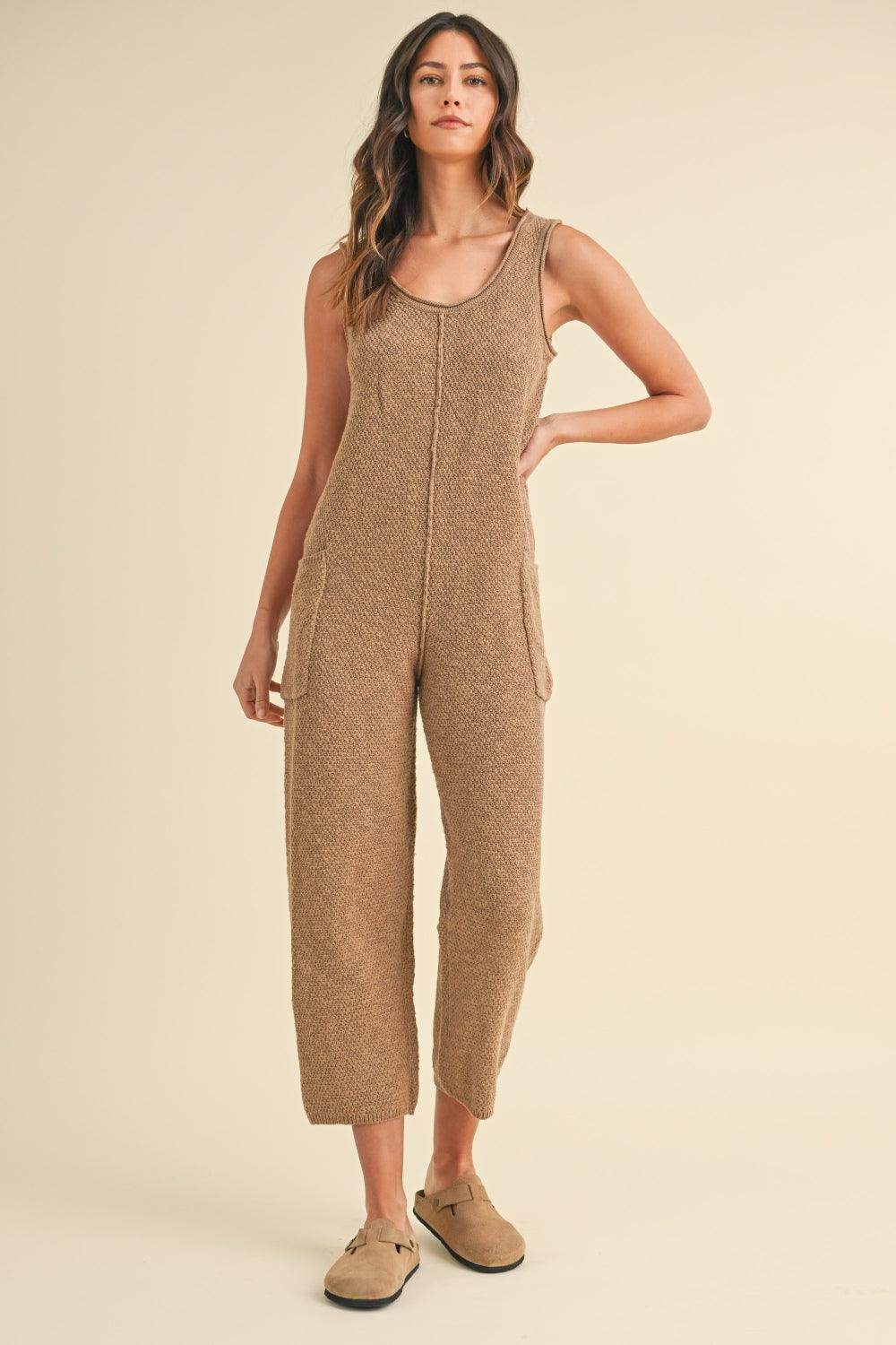 MABLE Sleeveless Knit Crop Jumpsuit With Pockets For Women - Selvanelle