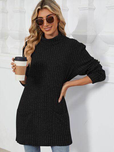 Ribbed Mock Neck Long Sleeve T-Shirt for Women Stylish Wear - Selvanelle