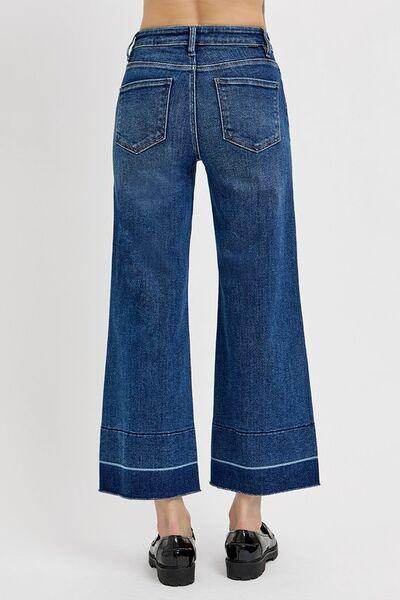 RISEN Full Size Tummy Control High Rise Crop Wide Hem Jeans - Selvanelle