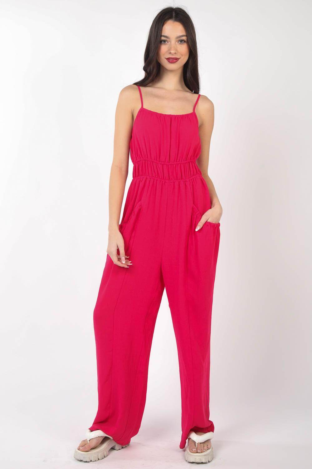 Very J Pintuck Detail Woven Sleeveless Jumpsuit Chic - Selvanelle