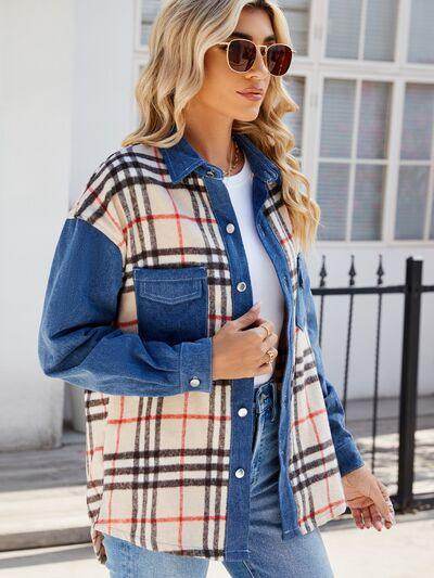 Plaid Long Sleeve Denim Jacket for Stylish Everyday Wear - Selvanelle