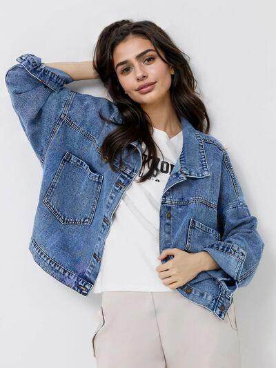Pocketed Button Up Long Sleeve Denim Top for Women - Selvanelle