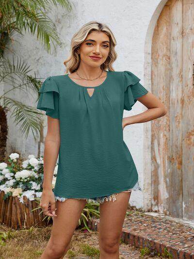 Cutout Round Neck Short Sleeve Blouse for Women Fashion - Selvanelle