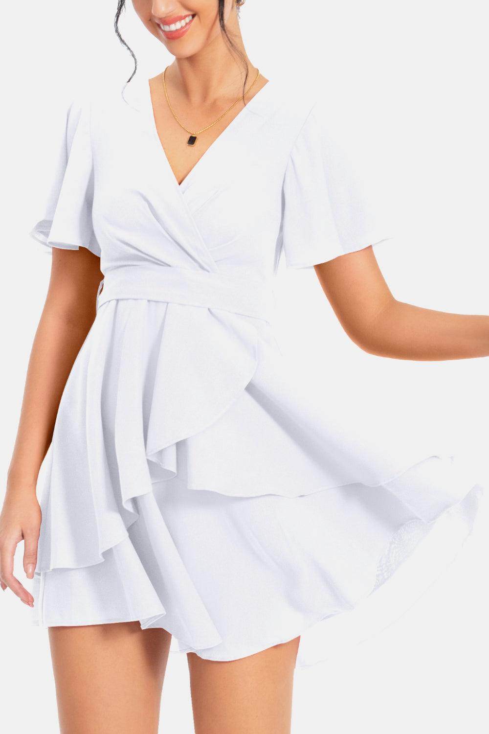 Surplice Neck Flutter Sleeve Dress for Chic Summer Style - Selvanelle