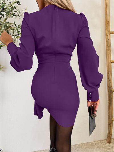 Surplice Lantern Sleeve Mini Dress for Stylish Occasions - Selvanelle