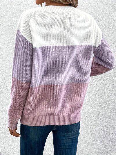 Color Block Boat Neck Sweater for Stylish Layering - Selvanelle