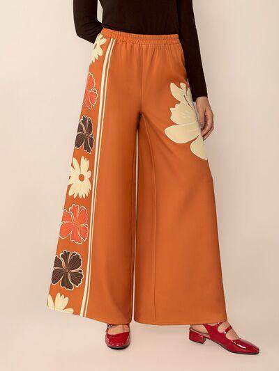 Printed Elastic Waist Wide Leg Pants for Comfortable Style - Selvanelle