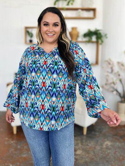Double Take Full Size Printed Balloon Sleeve Blouse Women - Selvanelle