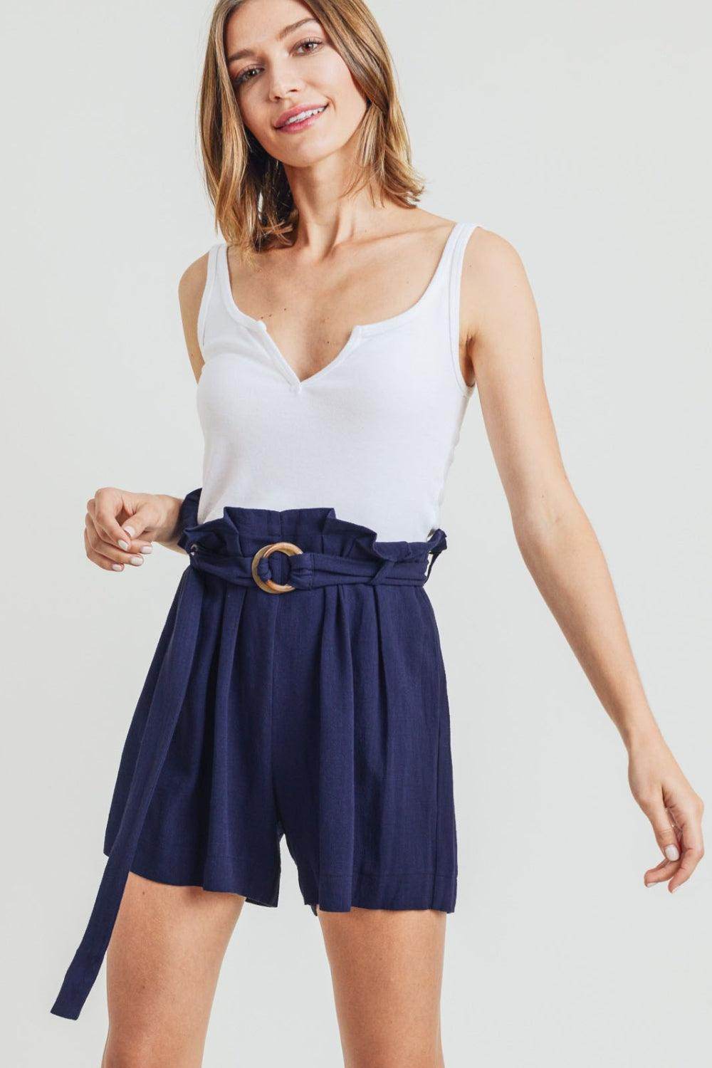 Cotton Bleu by Nu Label Buckle Belt Cotton Linen Shorts - Selvanelle