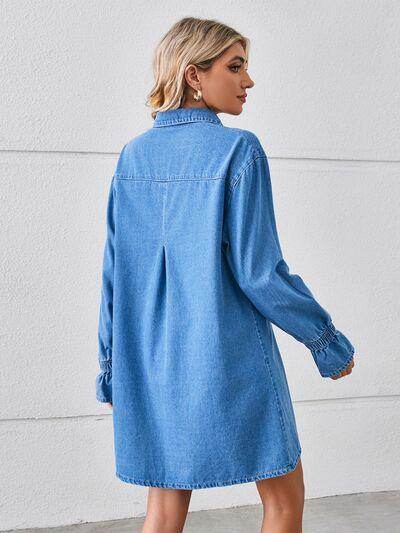 Pocketed Dropped Shoulder Mini Denim Dress for Women - Selvanelle