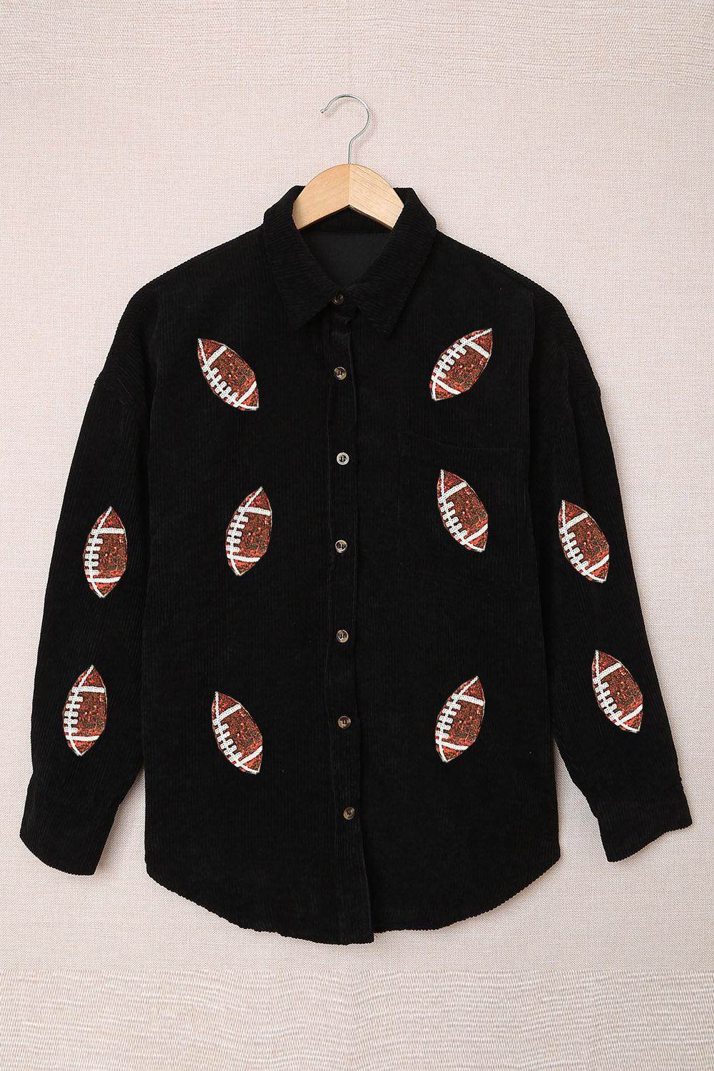 Sequin Football Button Up Long Sleeve Jacket for Women - Selvanelle