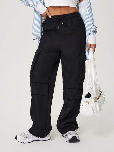 Drawstring Wide Leg Pants with Pockets for Women - Selvanelle